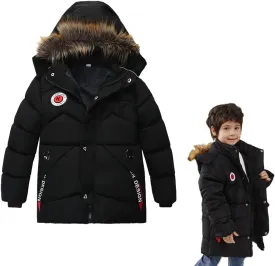 XIFAMNIY Boys Down Jacket Fur Collar Hood Thick Warm Winter Coat Parka Padded Outerwear 3-6T